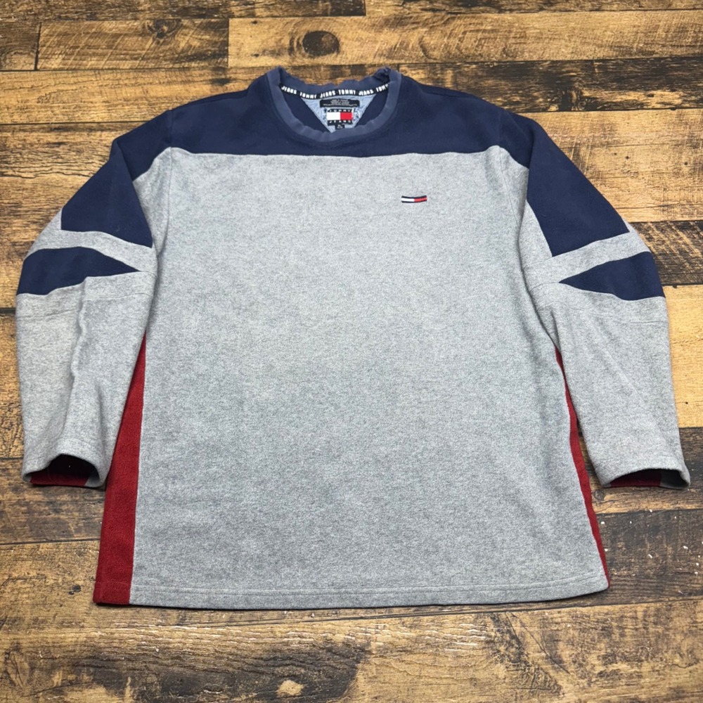 Tommy Jeans Fleece Pullover Color Block Long Sleeve Sweatshirt XL